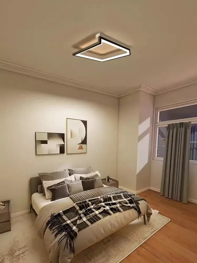 Modern black square led smart chandelier with sleek black frame and glowing white led panel for living room decorbites black square