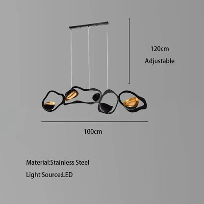 Modern black stainless steel abstract chandelier with gold accents and led lighting for living room decorbites black stainless