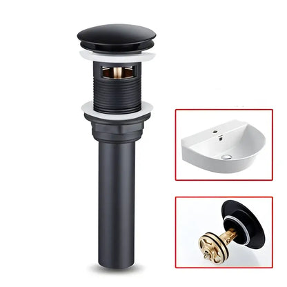 Modern black stainless steel basin faucet drain with matte black finish and polished brass components for bathroom use