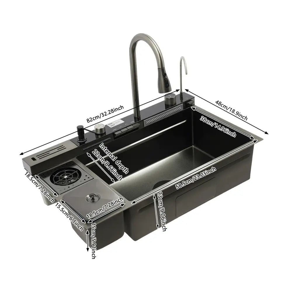 Modern black stainless steel digital display sink kitchen set - Decorbites