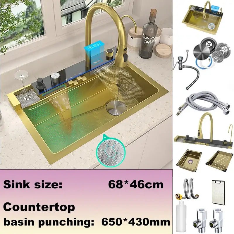 Modern black stainless steel double basin kitchen sink digital faucet - Decorbites