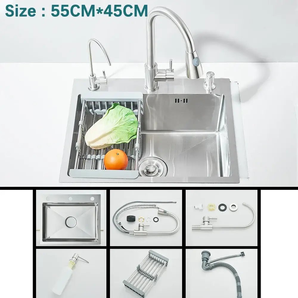 Modern black stainless steel waterfall sink for kitchen with display - Decorbites