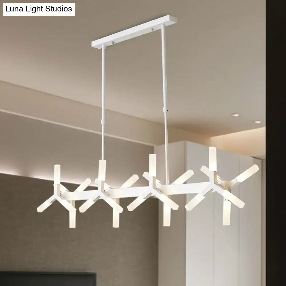 Modern DecorBites™ 18-light linear acrylic shade pendant chandelier in black white and gold with starburst design ideal over island