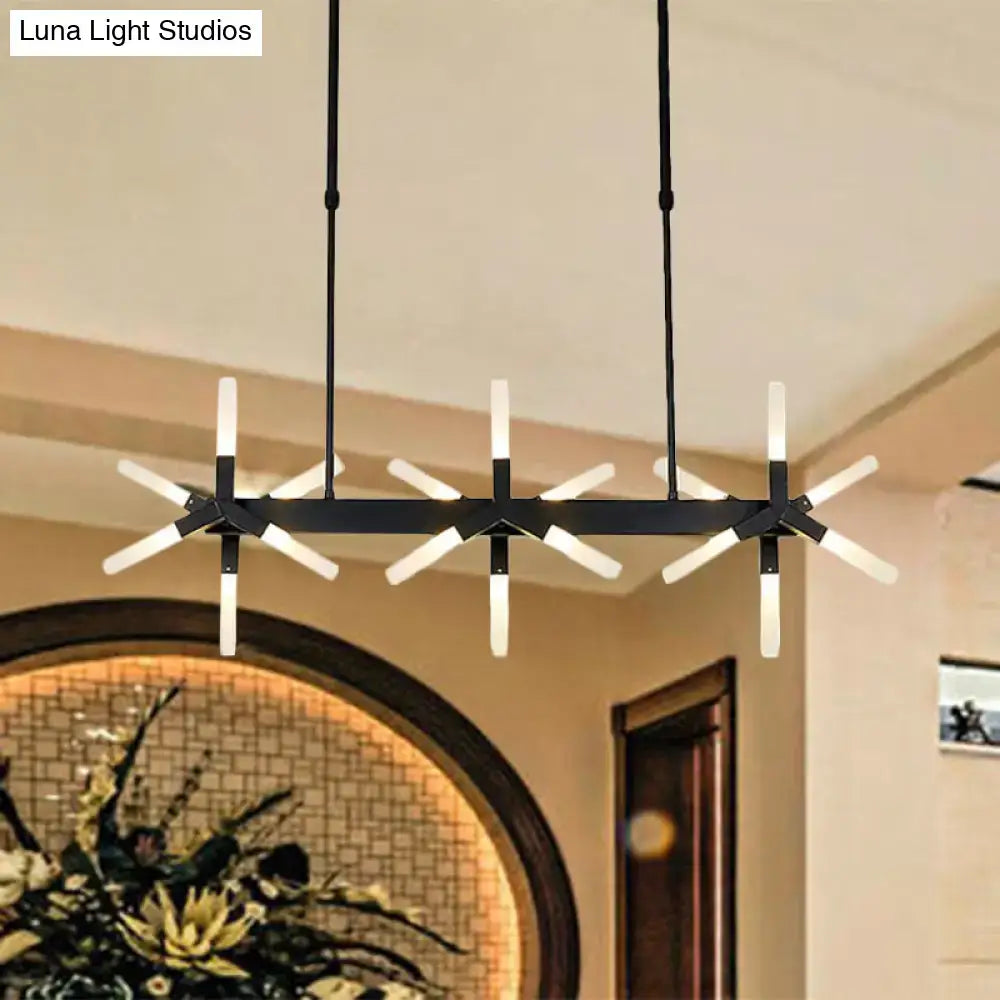 Modern black DecorBites 18-light linear acrylic shade ceiling pendant with sleek starburst arms, ideal over island