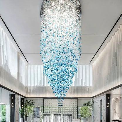 Modern black stone crystal chandelier hallway pendant light with cascading clear and blue glass beads by decorbites crystal chandelier