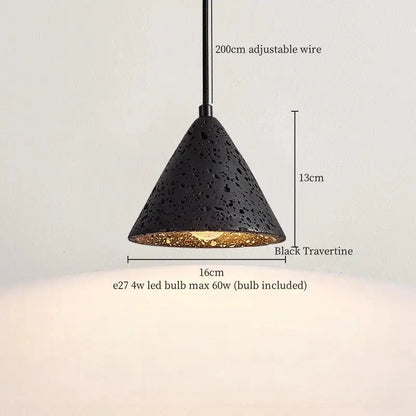 Modern black stone led pendant light with black travertine cone shape and gold-lined interior for kitchen decorbites decor
