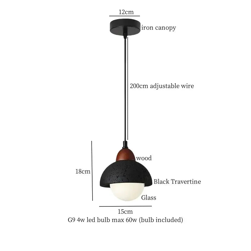 Modern black stone led pendant light with black travertine glass and wooden accent for kitchen decorbites black stone decor