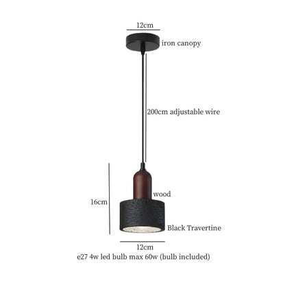 Black travertine pendant light with wooden accent and iron canopy for modern kitchen decorbites black stone led lighting