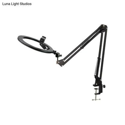 Modern black adjustable led ring light with swing arm mirror light and clamp base for bedroom use