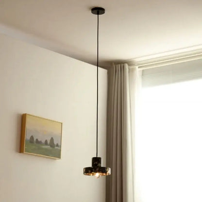 Modern black terrazzo led pendant lamp with sleek black marble and gold accents for dining room decorbites pendant lamp