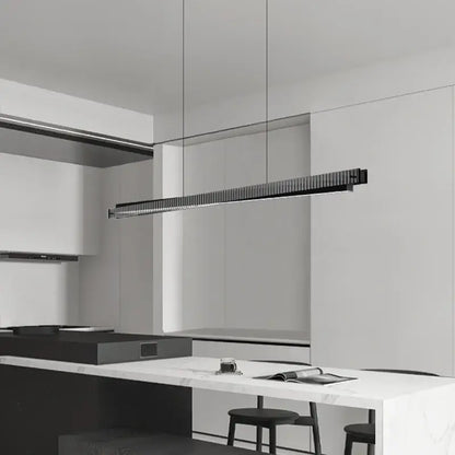 Modern black textured bar shape pendant light with vertical slats designed for dining room decorbites bar shape lighting