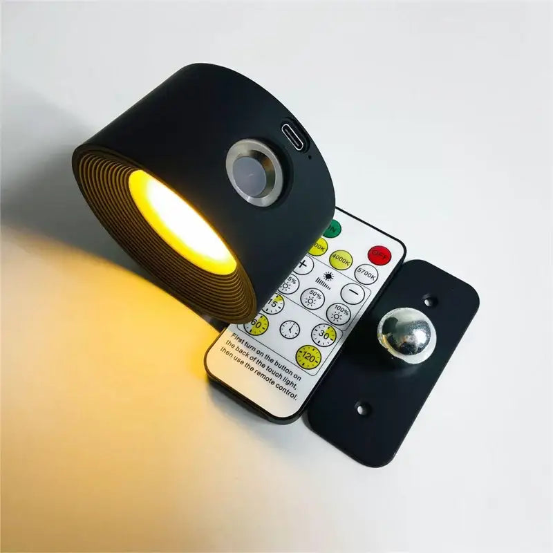 Modern black textured led wall light with warm yellow glow, silver touch button, and usb port for bedroom decorbites led wall