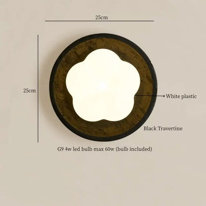Modern black travertine wall lights with a quatrefoil white diffuser for bedroom decorbites black travertine sconce