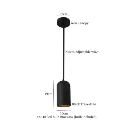 Modern black travertine led pendant lamp with sleek cylindrical shade and adjustable wire for kitchen decorbites black travertine