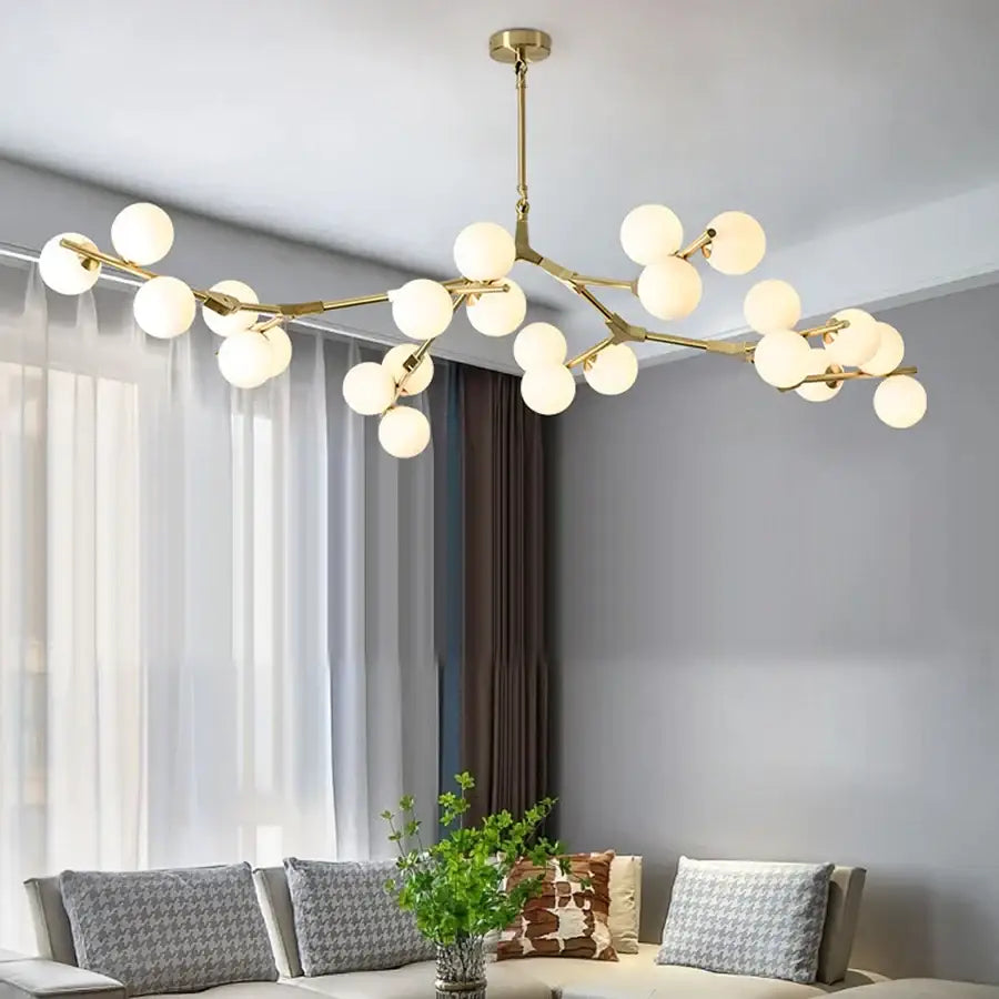 Gold-toned branch-style ceiling light with frosted glass globes modern black tree branch led ceiling light for dining room