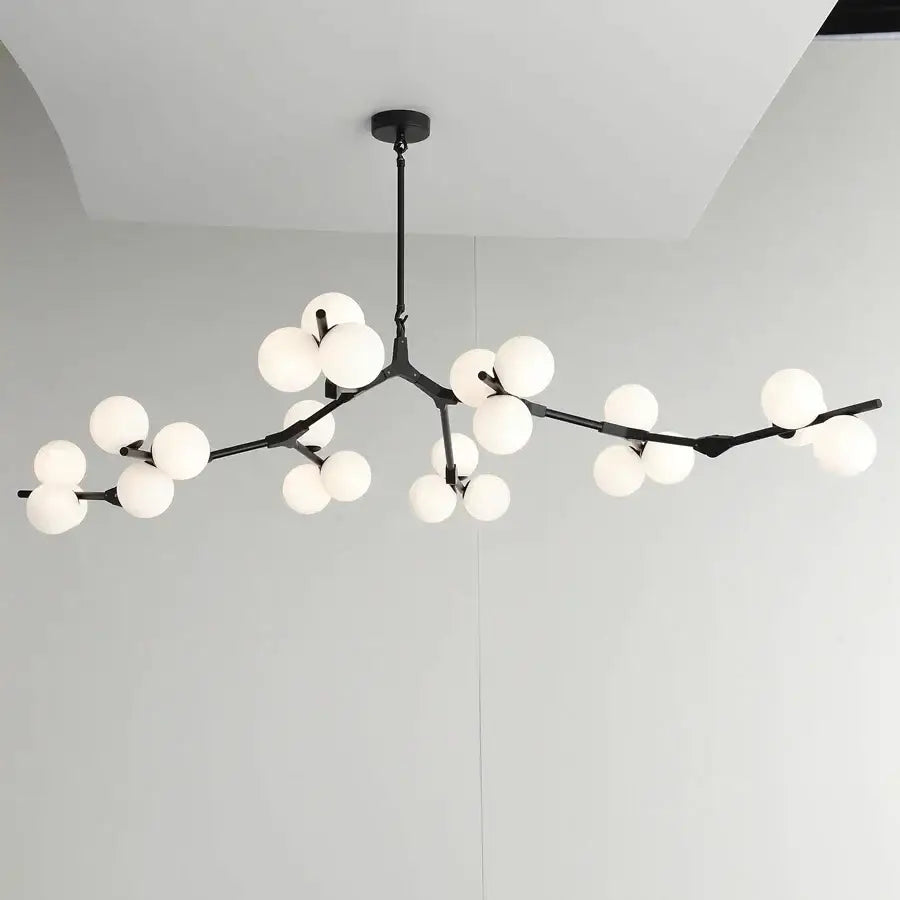 Modern black tree branch led ceiling light with white spherical glass globes for dining room ceiling light use