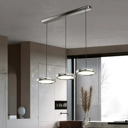 Modern black triple ring iron pendant chandelier with chrome finished circular shades for kitchen lighting decorbites iron pendant