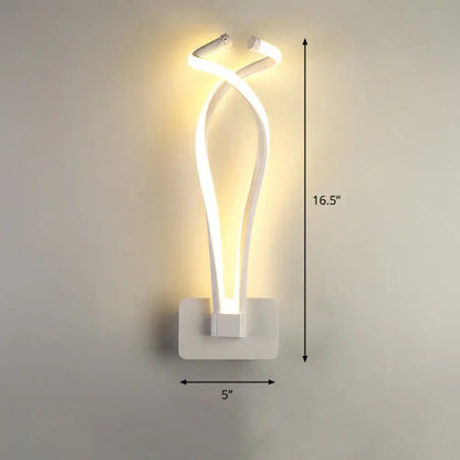 Modern black twisted spiral led wall sconce with sleek design and warm white led glow for bedroom lighting
