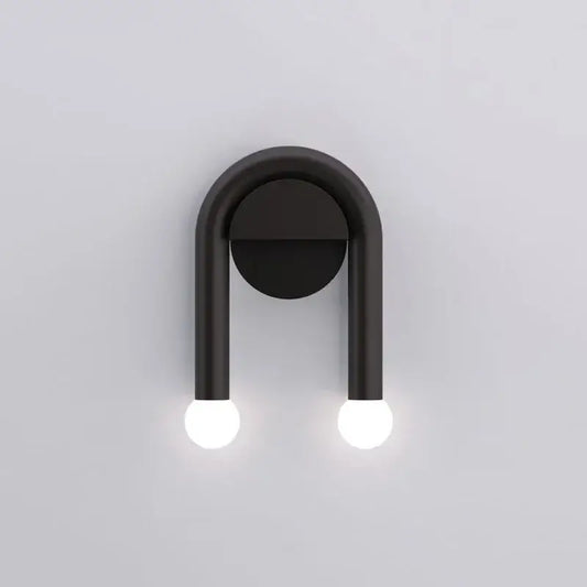 Modern black u-shaped led wall lamp with two glowing spherical bulbs ideal for bedroom decorbites led wall lamp