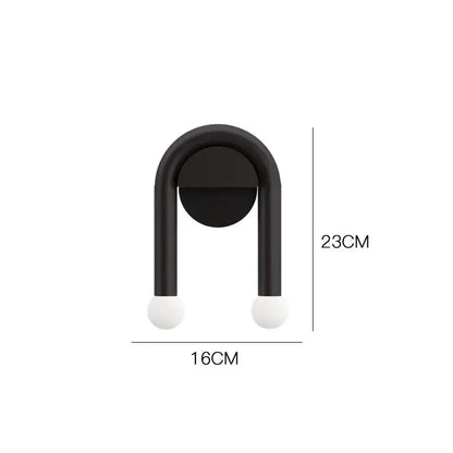 Modern black u-shaped led wall lamp with white spherical bulbs measuring 23cm height and 16cm width by decorbites wall lamp