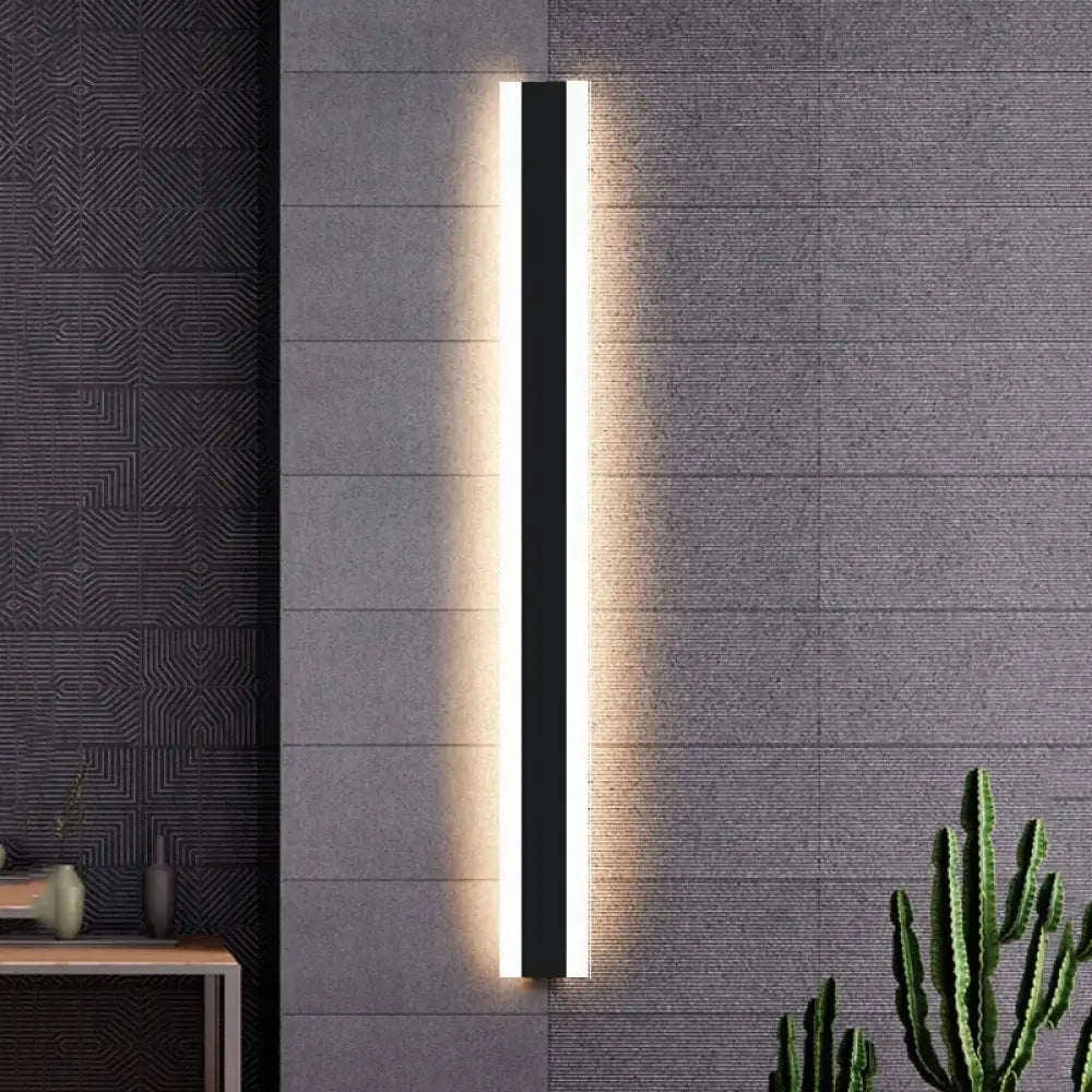 Modern black vertical led wall sconce with sleek minimalist design and warm ambient lighting ip65 waterproof for living room