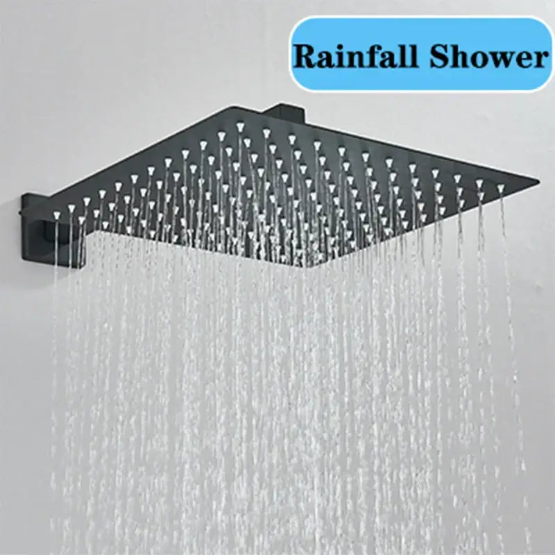 Modern black wall mounted rainfall showerhead with multiple jets for decorbites black wall mounted shower system