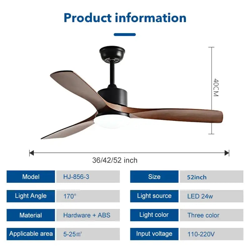 Modern 52-inch ceiling fan with black walnut grain blades and led light perfect for bedroom use