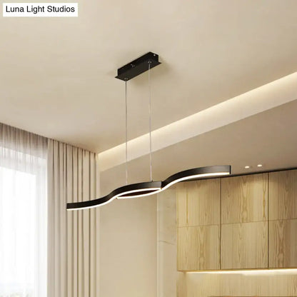 Modern black wave led hanging light fixture with sleek curved design and integrated lighting for kitchen use