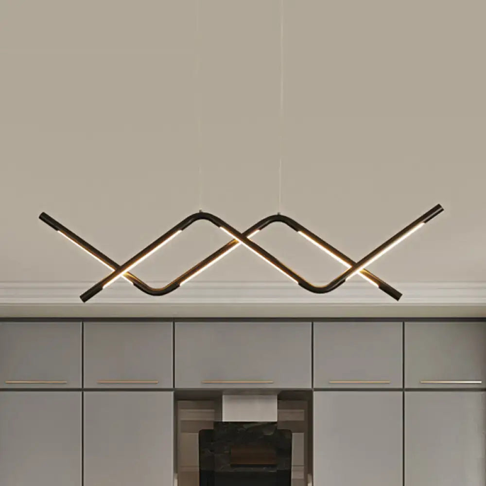 Modern black metal pendant light with angular zigzag design and integrated led lighting for 110v-120v use