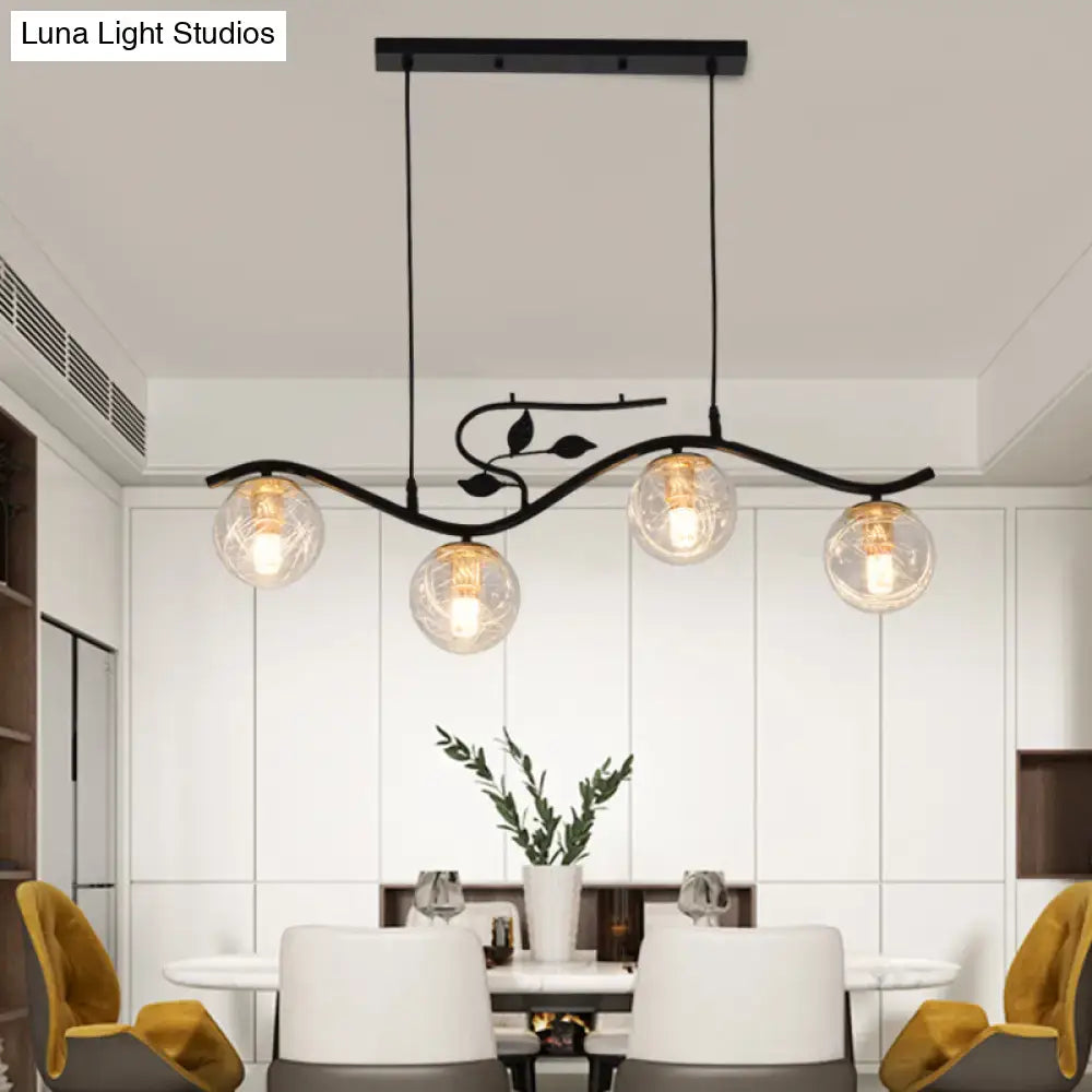 DecorBites minimalist black wrought iron hanging lamp with three smoke gray clear glass globe lights bulb included