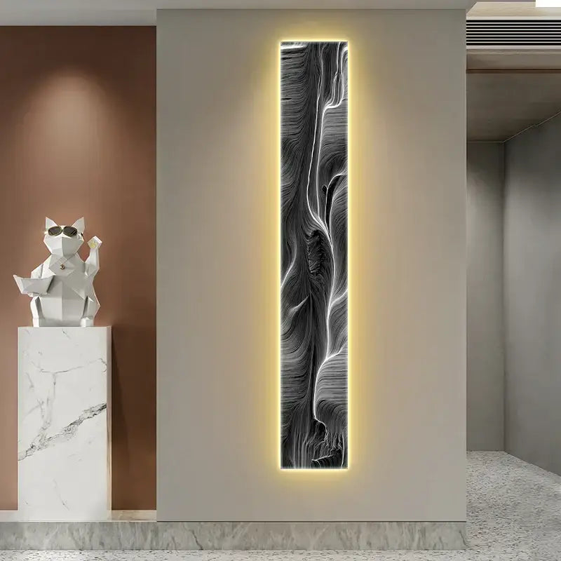 Modern black and white abstract led wall lamp with marble design and warm backlighting for stylish living room decorbites abstract led