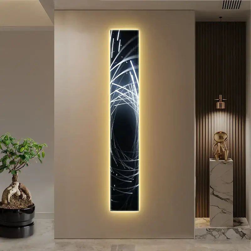 Modern black and white abstract led wall lamp with glowing edges for living room decorbites abstract led sconce