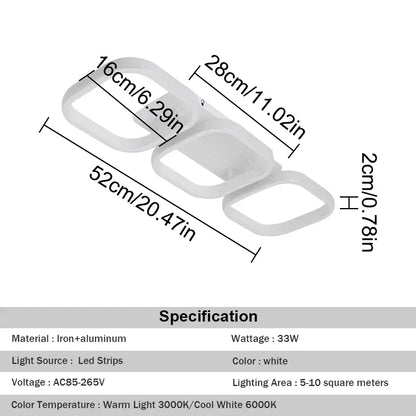 Modern black and white acrylic led ceiling lamp featuring a white led strip light fixture in iron and aluminum design