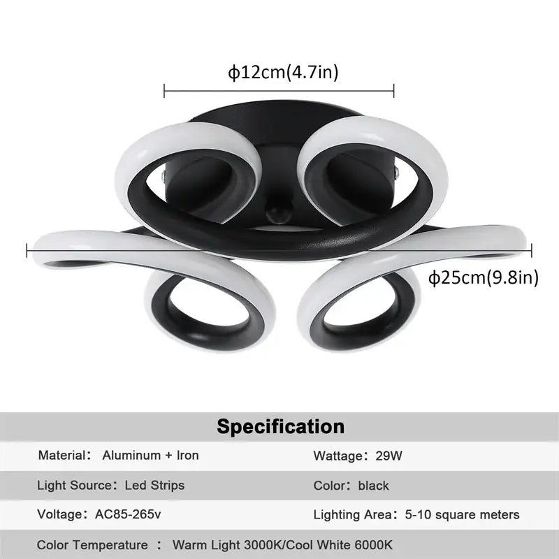 Modern black and white acrylic led ceiling light with curved aluminum and iron arms for bedroom decorbites acrylic led decor