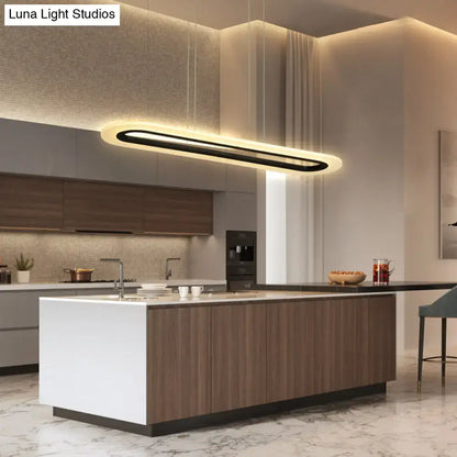 DecorBites™ minimalist LED acrylic oblong light fixture with sleek black frame and warm white illumination, remote control enabled