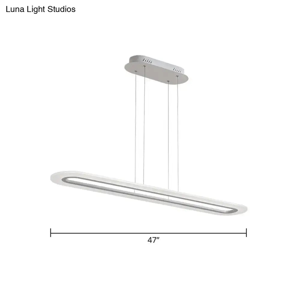 Modern white acrylic oblong DecorBites™ LED light fixture with sleek oval design and three hanging cords with remote control
