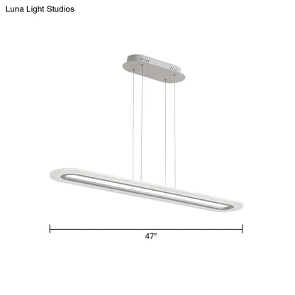 Modern white acrylic oblong DecorBites™ LED light fixture with sleek oval design and three hanging cords with remote control