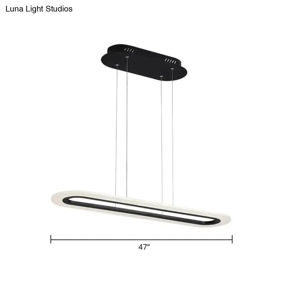 Modern black and white acrylic oblong light fixture with minimalist design and remote control for kitchen island lighting