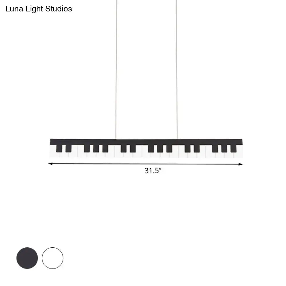 Black acrylic piano key chandelier lamp fixture by DecorBites modern LED ceiling light for kids rooms