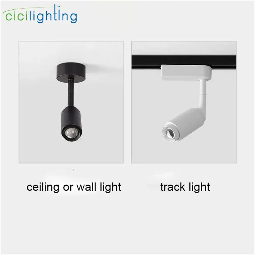 Modern black and white adjustable beam angle track spotlight for ceiling or wall installation with adjustable beam