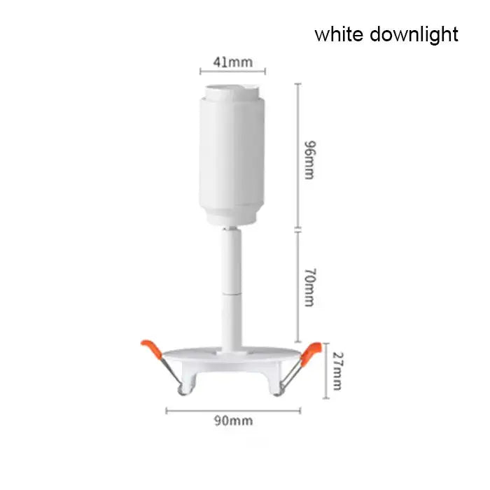 Modern black and white adjustable beam led ceiling lamp featuring a white downlight with orange-handled decorbites adjustable beam mounting brackets