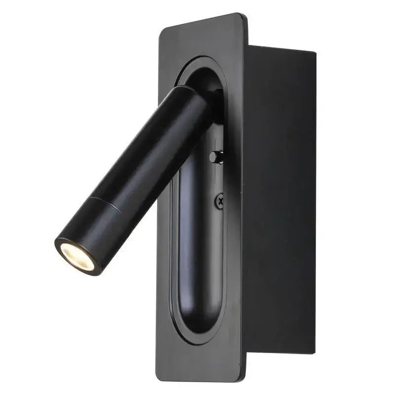 Modern black matte wall lamp with cylindrical head and rectangular base decorbites adjustable bedside led light