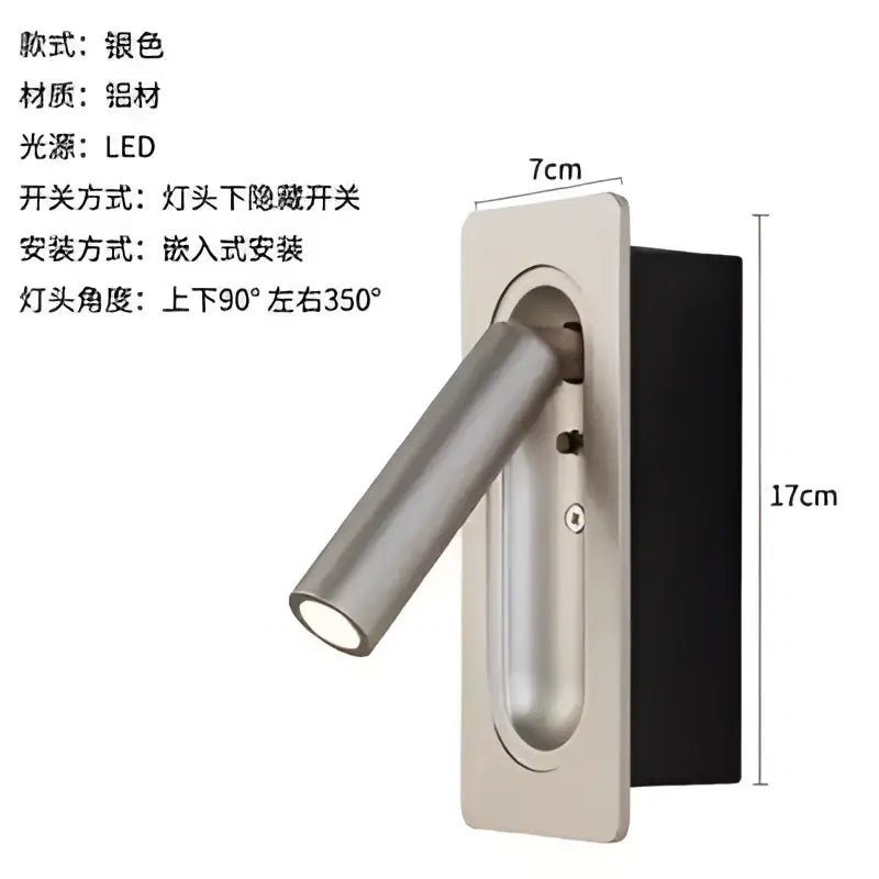 Silver aluminum wall lamp with adjustable head for directional lighting modern decorbites adjustable bedside led use