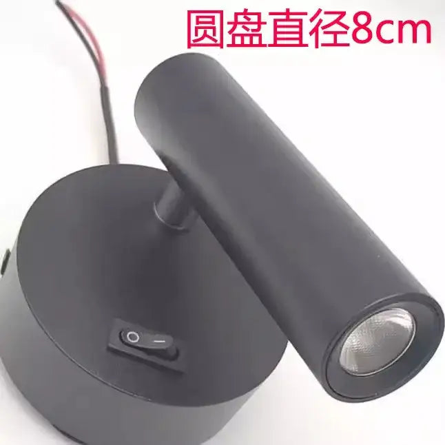 Modern black and white decorbites adjustable bedside led wall lamp with black cylindrical spotlight and circular base switch