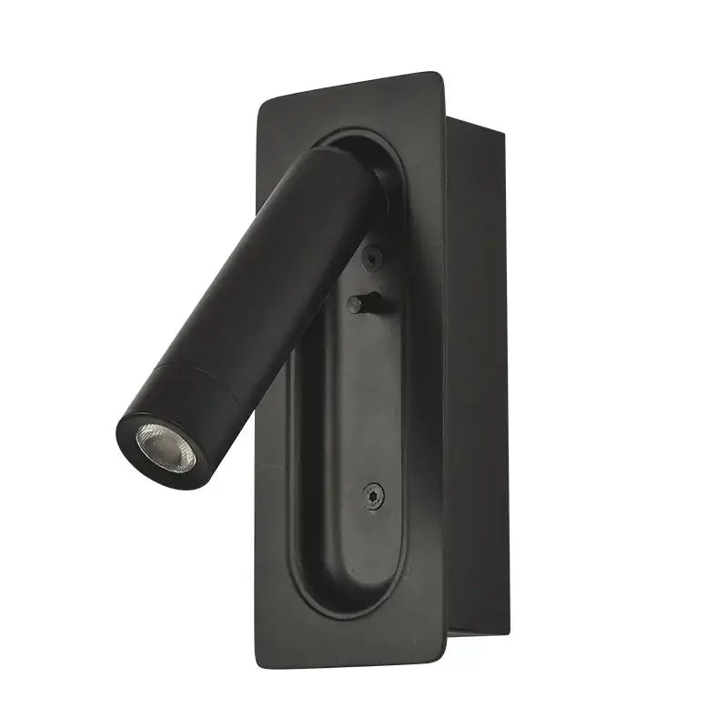 Black matte wall lamp with cylindrical head and rectangular base decorbites adjustable bedside led bedroom light