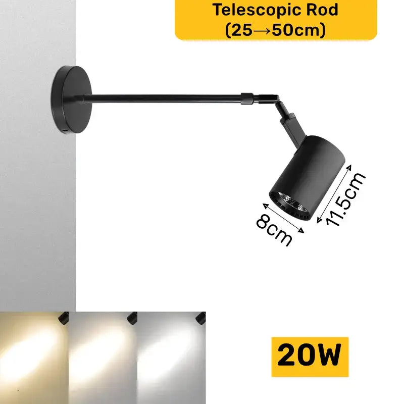 Modern black and white decorbites adjustable led wall lamp with telescopic spotlight and cylindrical head for focused illumination