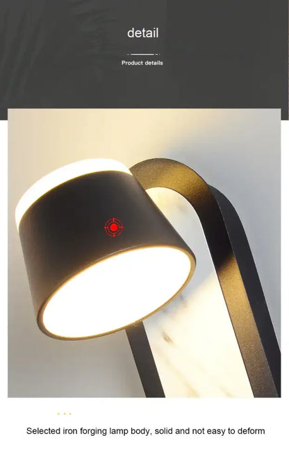 Modern black and white decorbites adjustable wall lamp with matte iron forging body and red logo for bedroom LED lighting
