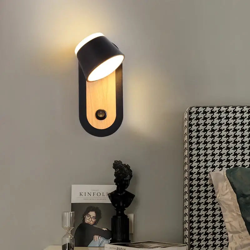 Modern black and wood-toned decorbites adjustable wall lamp with sleek adjustable head for bedroom led light decor