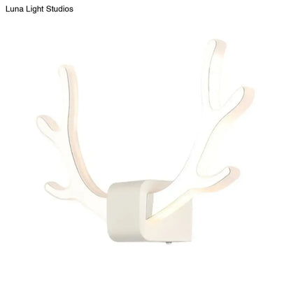 Modern black and white antler wall sconce with white led warm white light and pull chain for bedroom lighting