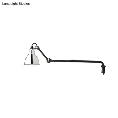 Modern black articulated bedroom wall lamp with polished chrome shade direct wired electric power source